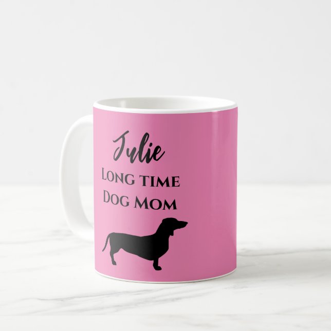 Drôle rose Dachshund Chien Maman Café Mug (Devant gauche)