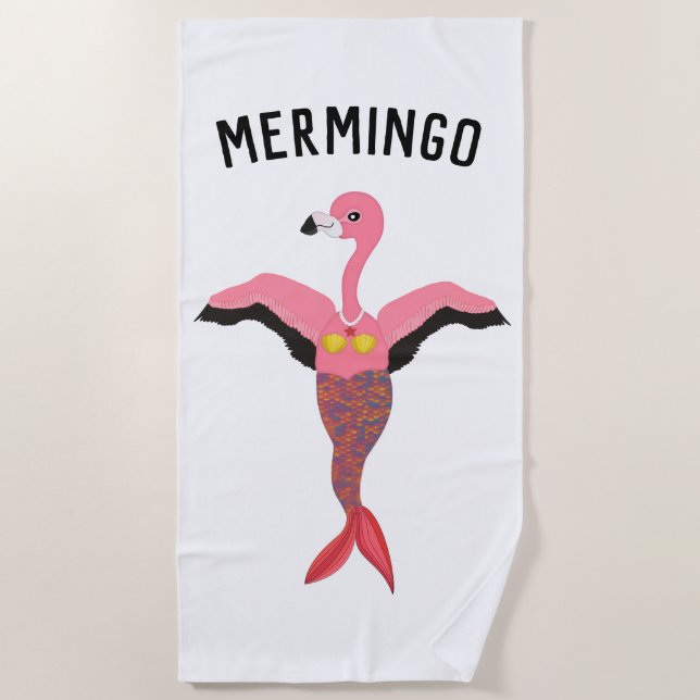 Drôle rose Mermingo Flamant rose Sirène Serviette  (Devant)