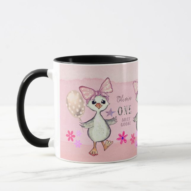Drôle Rose Silly Goose Custom 1er Anniversaire Mug (Gauche)