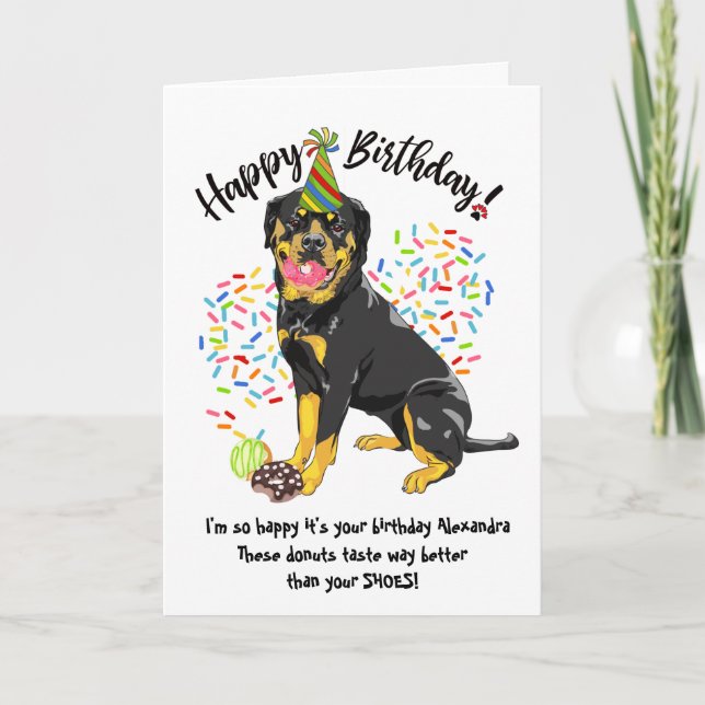 Drôle Rottweiler Chien Carte d'anniversaire Donuts (Devant)