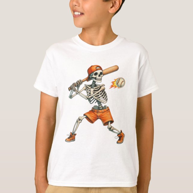 Drôle Skeleton batte Baseball Halloween T-shirt (Devant)