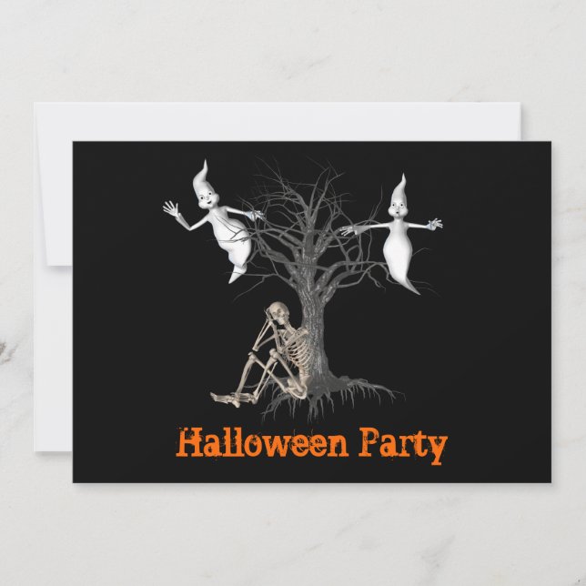 Drôle Skeleton Et Fantômes Invitation À Halloween (Devant)