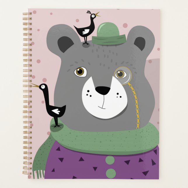 Drôle smarty ours planner chapeau haut et monocle (Devant)