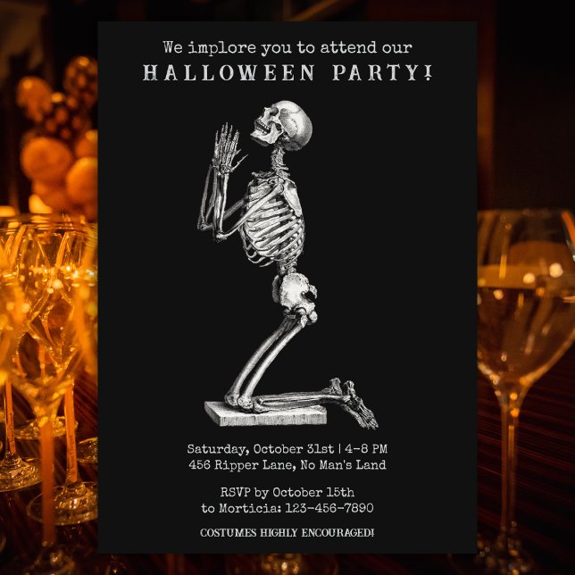 Drôle Squelette Vintage Halloween Fête Invitation (Créateur téléchargé)