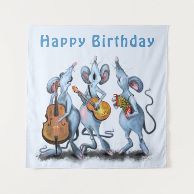Drôle Tapisserie de bande de souris heureux annive (Devant)
