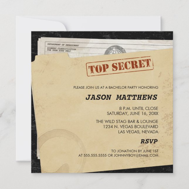 Drôle Top Secret Bachelor Party Invitations (Devant)