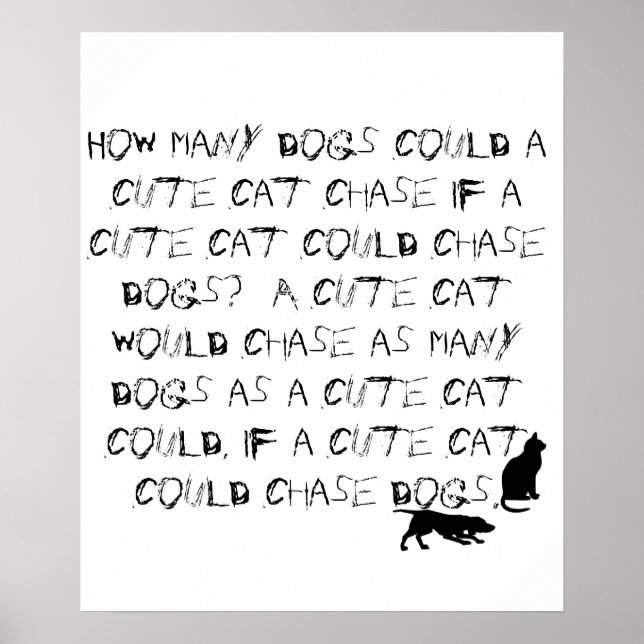 Drôle Typographie Chat Langue Twister Poster (Devant)