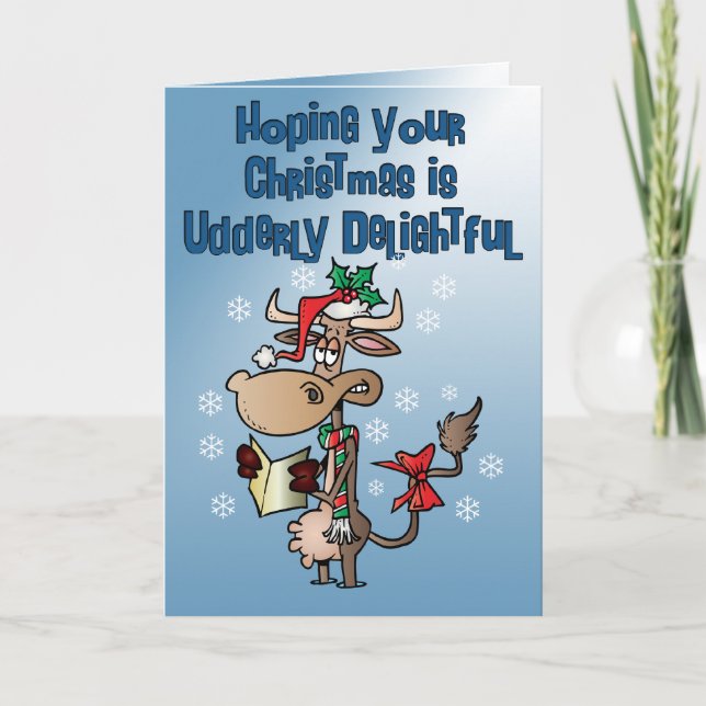 Drôle Vache Udderly Jolie carte de Noël (Devant)