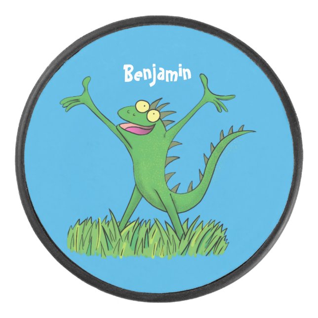 Drôle vert souriant animé lézard d'iguane (Devant)