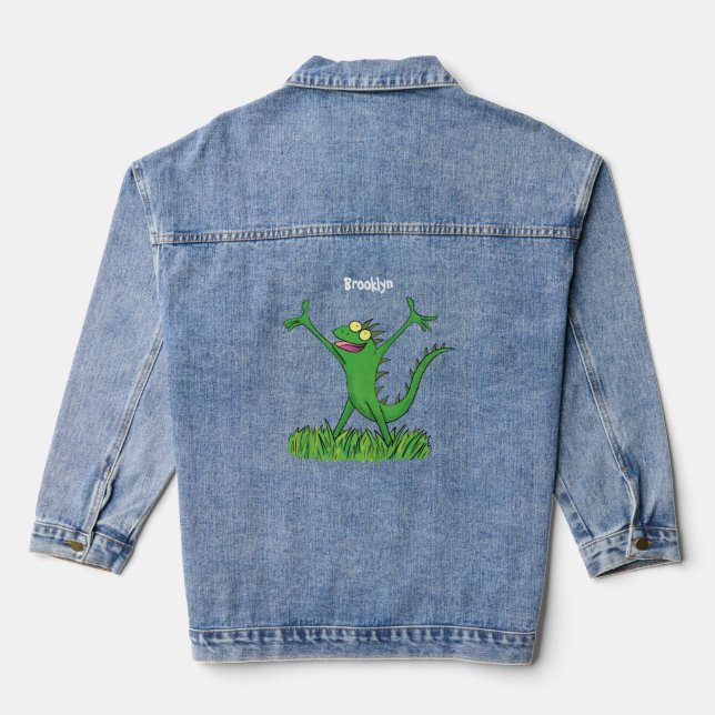 Drôle vert souriant animé lézard d'iguane (Verso)