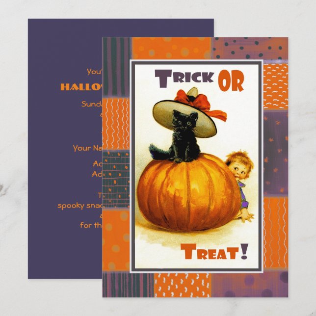 Drôle Vintage enfant Halloween Invitations (Devant / Derrière)