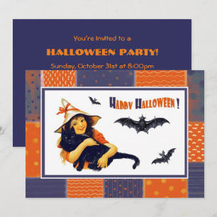 Drôle Vintage Fille Halloween Invitations