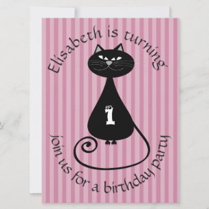 Drôle whimsical chat noir invitation d'anniversair