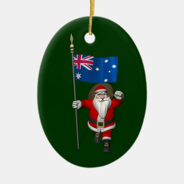 Droll Santa Claus With Flag Of Australia Ceramic Ornament (Front)