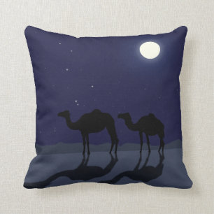 Dromedary camels in Sahara desert night Throw Pillow