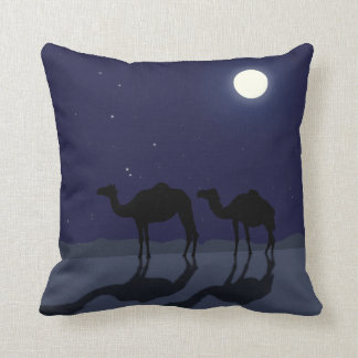 Dromedary camels in Sahara desert night Throw Pillow