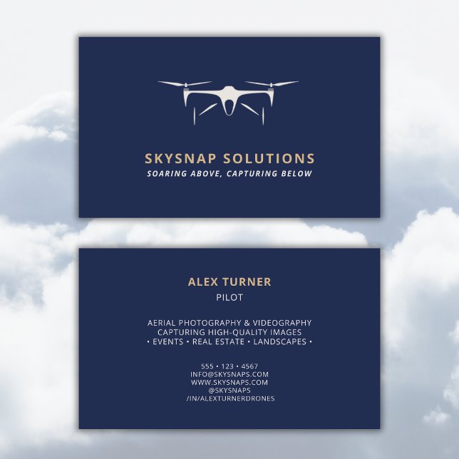 Drone Business UAV Pilot Modern Navy Blue Card (Creator Uploaded)