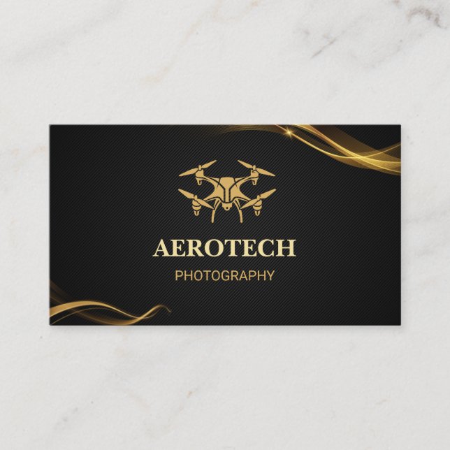 Drone Cartes de visite Élégant Creative Black Gold (Devant)