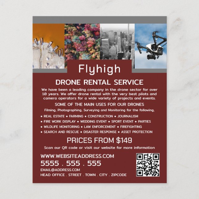 Drone Collage Banner, Drone Rental Company Flyer (Front)