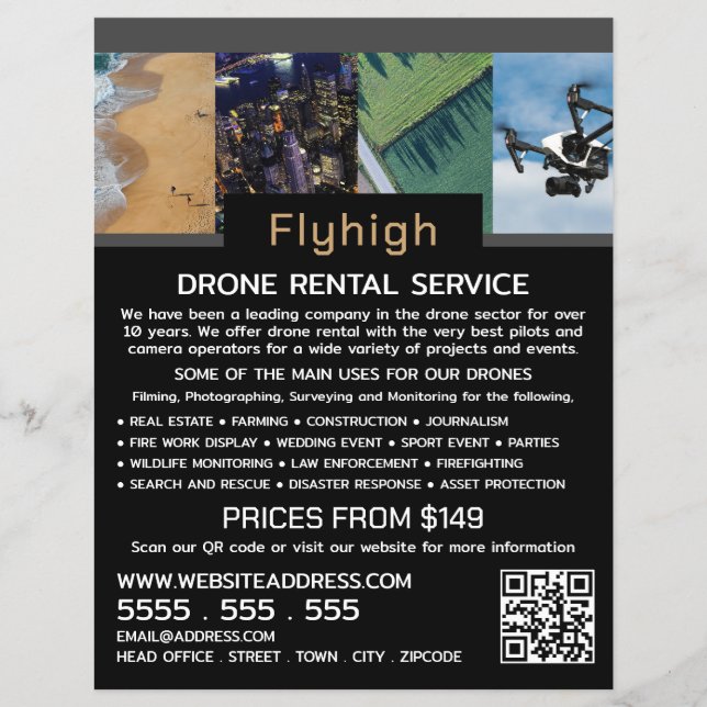 Drone Collage Banner, Drone Rental Company Flyer (Front)