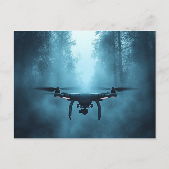 Drone in Foggy Forest Postcard (Front)