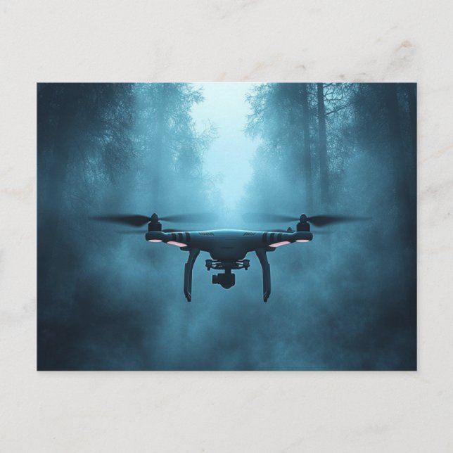 Drone in Foggy Forest Postcard (Front)