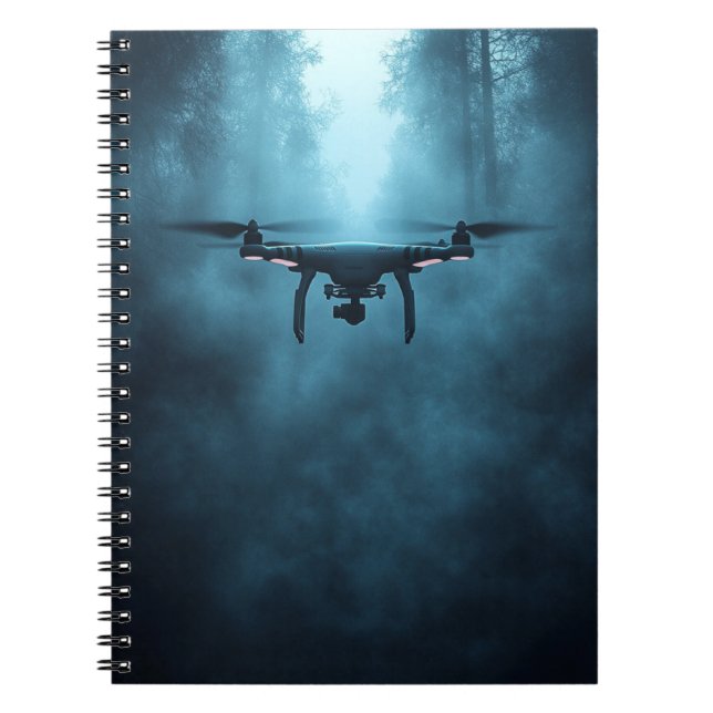 Drone in Misty Forest Spiral Notebook (Front)