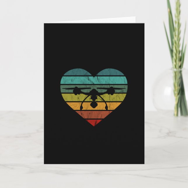 Drone In Retro Vintage Sunset Heart Card (Front)