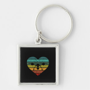 Drone In Retro Vintage Sunset Heart Keychain