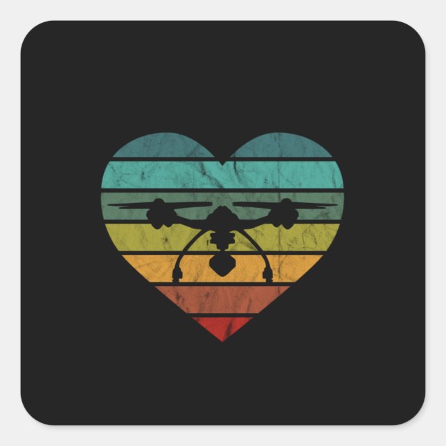 Drone In Retro Vintage Sunset Heart Square Sticker (Front)