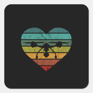 Drone In Retro Vintage Sunset Heart Square Sticker