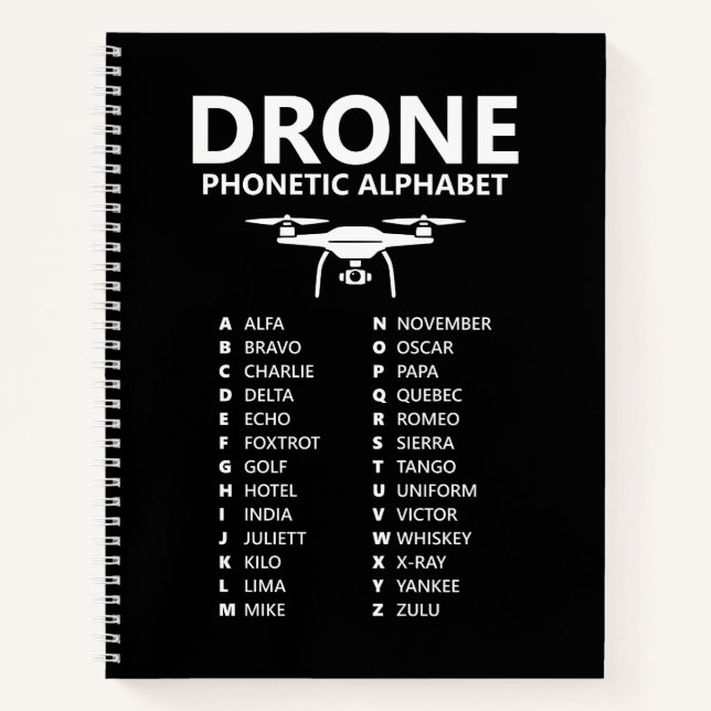Drone Phonetic Alphabet – Black Graph Notebook (Front)