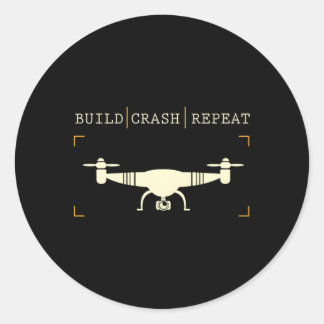 Drone Pilot Build Crash Repeat Classic Round Sticker