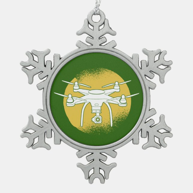 Drone Pilot Multirotor Quadcopter Grunge Circle Snowflake Pewter Christmas Ornament (Front)