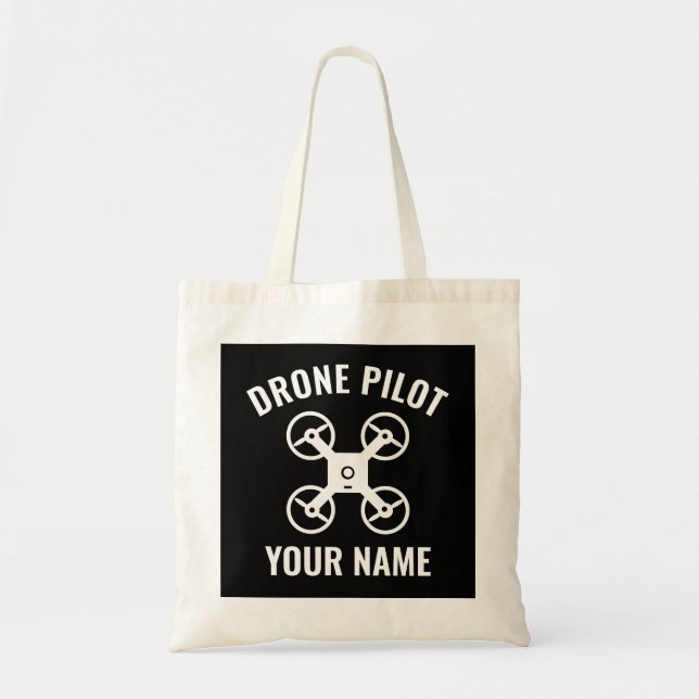 Drone pilot tote bag with custom quadcopter logo (Front)
