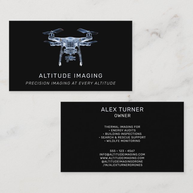 Drone Pilot UAV Photography Professional Black Business Card (Front/Back)