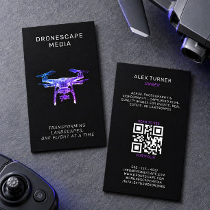 Drone Pilot UAV Photography QR Code Modern Black Business Card