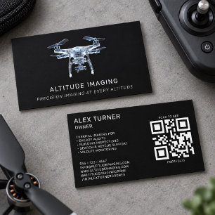 Drone Pilot UAV Photography QR Code Modern Black Business Card