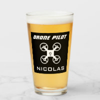 Drone-pilote en verre de bière cadeau avec nom per