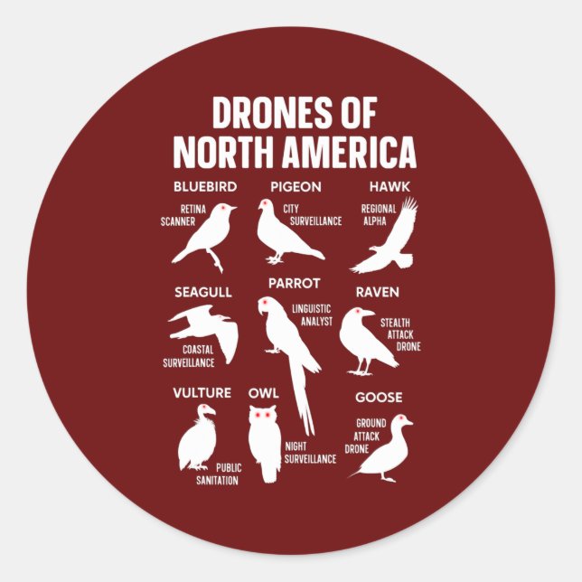 Drones Of North America Birds Field Guide These Classic Round Sticker (Front)