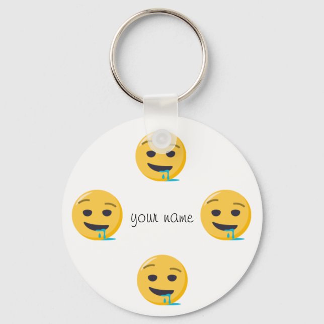 Drool Emoji Face  and '' Your Name Here " Keychain (Front)