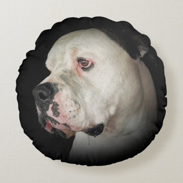 drooling American Bull Dog Round Pillow (Front)