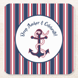Drop Anchor & Celebrate Patriotic Coastal plates Square Paper Coaster