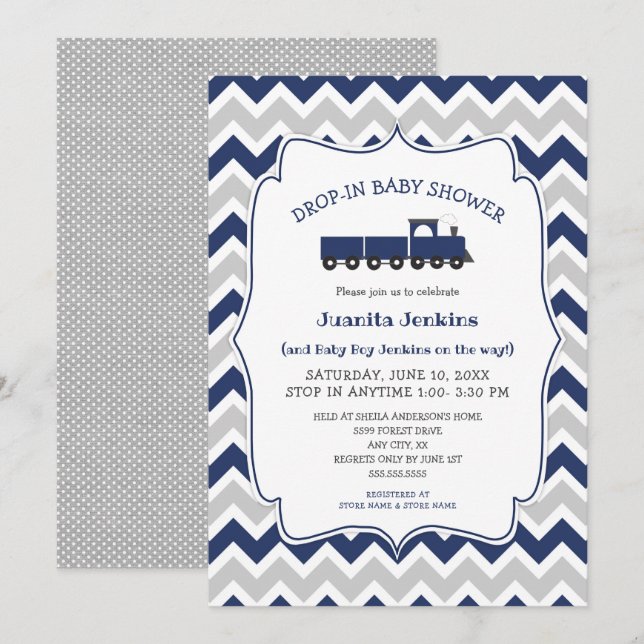 Drop-in boy baby shower / open house invitation (Front/Back)