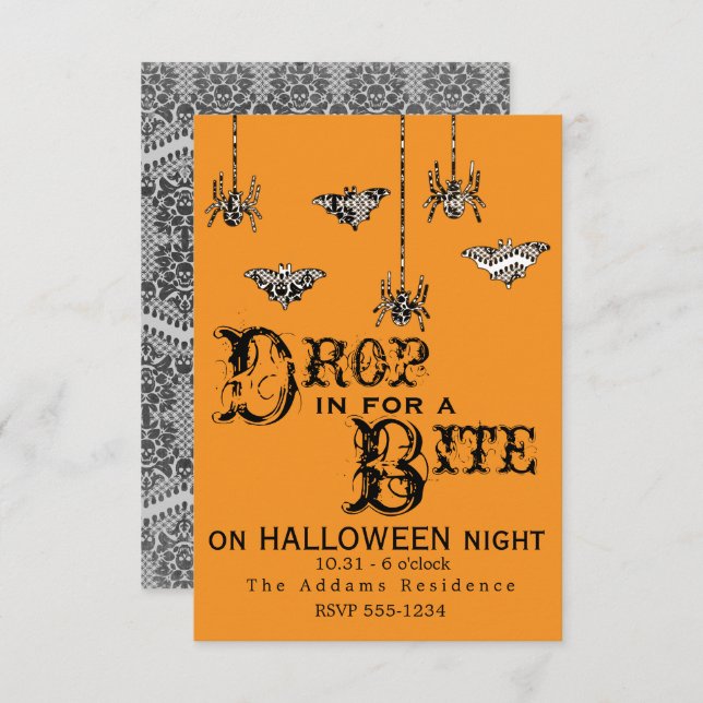 Drop in for a Bite - Elegant Spider Invite (Front/Back)