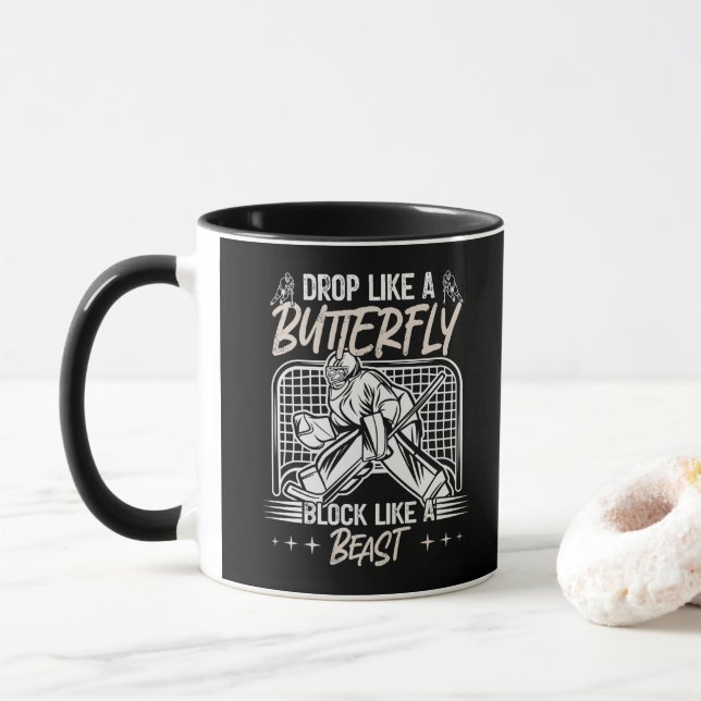 Drop Like a Butterfly Block Like a Beast Goalie Mug (With Donut)