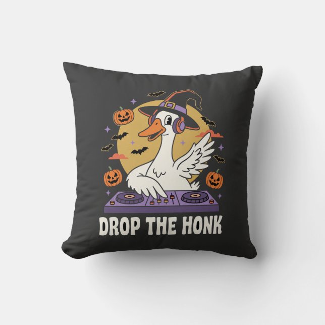 Drop The Honk Halloween DJ Goose Throw Pillow (Front)