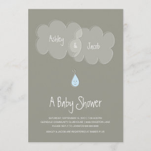 Droplet Baby Shower Invitation Grey/Blue