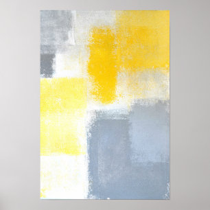 'Dropped' Gray and Yellow Abstract Art Poster