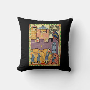 Dropping Rocks, 14th Century Codex Manesse Throw Pillow